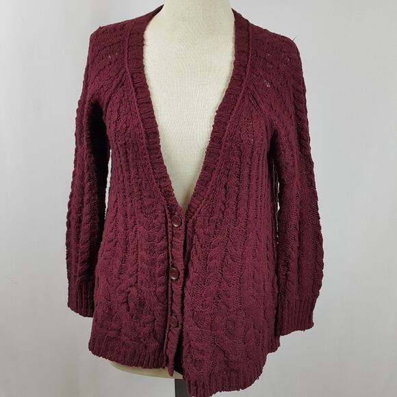 Free People burgundy  knitted sweater sz S - Picture 1 of 4